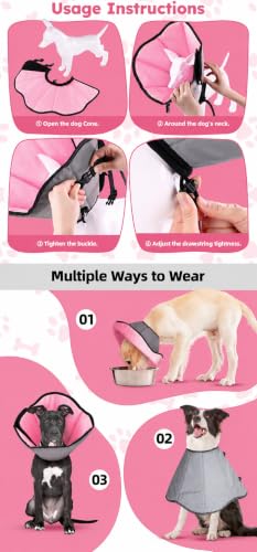 Image of Dog Cone Collar for Dogs After Surgery Extra Long, Adjustable Comfy Dog Elizabethan Pet Collar Cone for Large Dogs Anti-Lick Protective Wound (Pink, M)