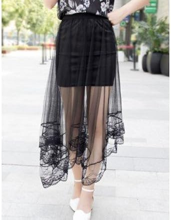 Amazon シースルー スカート チュール レース 切替 切り替え 花柄 透け感 透ける ミニスカート 白 ホワイト 黒 ブラック レイヤード オーガンジー レディース マキシ丈スカート ロングスカート ブラック スカート 通販