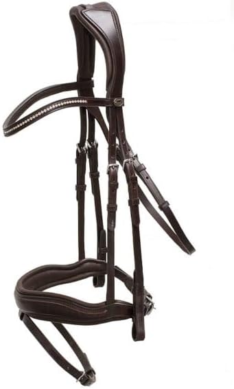 English Bridle Cowhide Genuine Leather Headstall Reins Horse Crossover Crossunder Raised Fancy Stitched Laced All Purpose Jumping Dressage Rubber Crystal Padded Adjustable Browband Full-Cob,M29