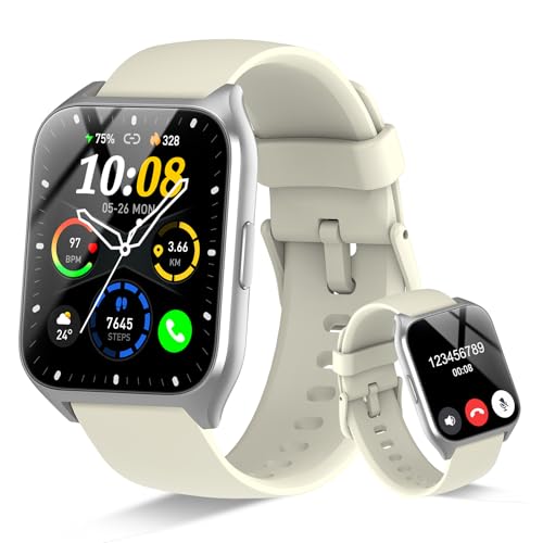 Smart Watch for Men Women, 2025 1.85" Smartwatch Answer/Make Calls, Fitness Watch with Heart Rate/Sleep Monitor/Step Counter, 110+ Sport Modes, IP68 Waterproof Activity Trackers for Android iOS White