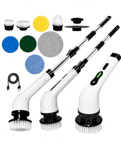 Image of 9 in 1 Electric Spin DSrubber,Cleaning Brush for Home, 300RPM /Mins 8 Heads - 90Mins Work Time, 3 Adjustable Size, 2 Speeds for Bathroom Shower Bathtub Car