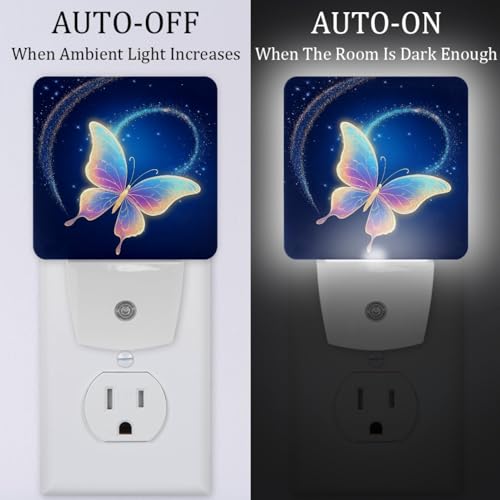 Image of NEWzone Butterfly Night Light [2 Pack], Plug in Wall Led Night Lights Decor for Boys Girls Room, Dusk to Dawn Sensor Wall Lamp for Stairway /Bedroom /Kitchen /Nursery Room
