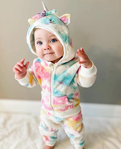 Robeez Baby Girls Minky 2-Piece Hooded Sweatshirt And Pant, Infant 9-12 Months, Character Rainbow Tie-Dye #TOP28