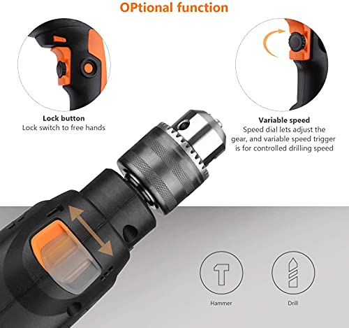 Bohrmaschine, Schlagbohrmaschine, 710 W, 44800 IPM, 10 Zubehör-Set, Bohrfutter 13 mm, Griff drehbar um 360 °. – Bild 4