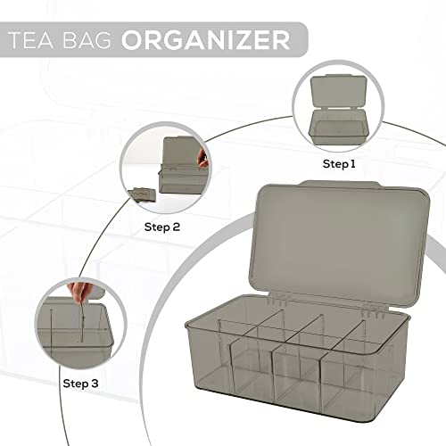 Utopia Home - Tea Bag Organizer - Stackable Tea Bag Storage Box With Clear Top Lid - Tea Bag Holder For Counter Tops, Kitchen Cabinets, Pantry, Sweeteners (Grey)(Pack Of 3) #TOP3