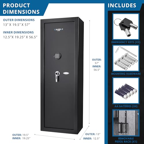 Barska 7.87 Cu Ft DOJ Certified Digital Keypad Rifle Safe – 14 Rifle & 2 Handgun Capacity, 3-Point Deadbolt, Anti-Pry Hinges, Silent Access, Backup Keys, Mounting Hardware thumbnail 3