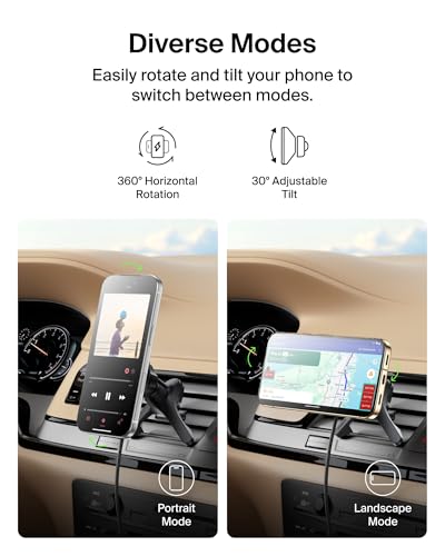 Image of Belkin Wireless Car Charger, Magnetic Car Vent Mount w / 3.3ft USB C Cable, Qi2 MagSafe Compatible Fast Charging iPhone Charger for iPhone 17, Galaxy S26, Pixel 10, & More - Travel Accessories - Black