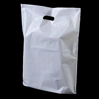 100x White Patch Handle Plastic Bags - 15 x 18 x 3 by White Patch Handle Plastic Bags