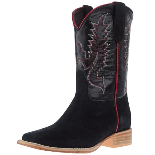 R Youth Black Rough Out with Black Shaft Square Toe Boot