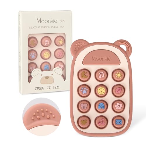 Image of Moonkie Silicone Press Phone Teething Toy for Baby 3 Months+ | Soft BPA-Free Teether with Icon & Number Pop Bubbles | Ideal Gift for Baby Girls