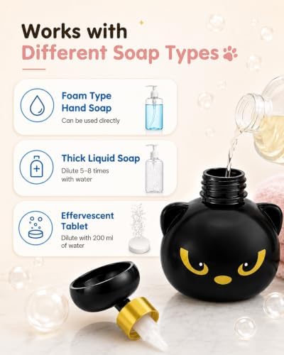 Cute Cat Paw Print Soap Dispenser Foam, Black Kitty Foaming Pump Bottle - 2