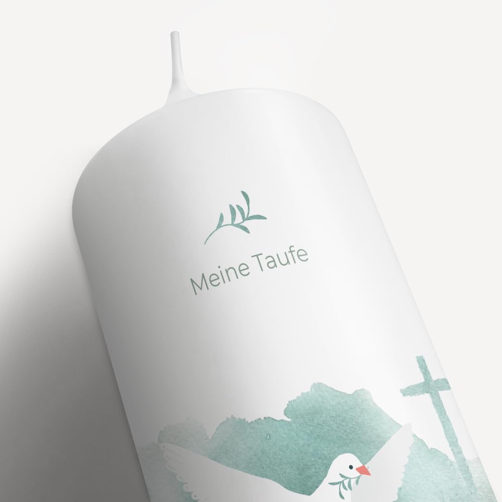 Taufkerze Taube aquarell mint (25 x 6,5 cm)