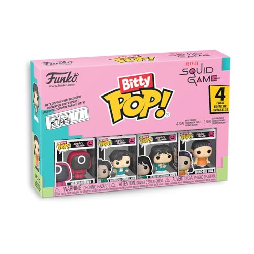 Funko Pop! Bitty: Netflix - Player 456: Seong Gi-hun, Young-HEE Doll, Masked Worker, and Player 067: Kang SAE-byeok - 0.9 Inch (2.2 Cm) - Suid Game Collectable - Stackable Display Shelf Included