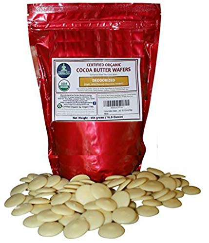 Cocoa Butter Wafers (Deodorized) Best Premium Authentic Certified Organic 16.0 oz Bag. Rich In Antioxidants From Cacao Bean. Light Mildly Scented Chocolate Aroma.