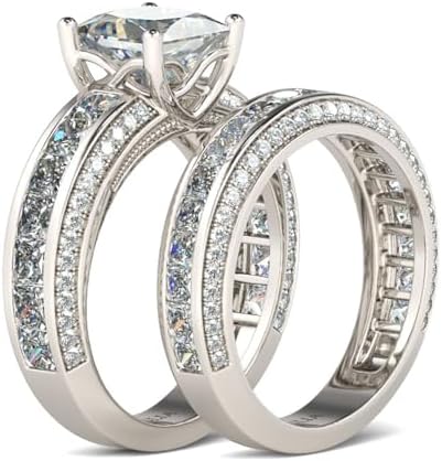 Jeulia Plata de Ley Juego de Anillos para Mujer 4 Puntas Diamante...