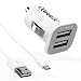 Produktbild iXboost iX-US 2 in 1 Set Micro USB Ladekabel + 3.1A Mini Dual Handy Auto Ladegerät Zigarettenanzünder Adapter 2 Port Kfz Ladeadapter für alle Handy z.B. Samsung/HTC/Huawei/LG UVM. weiß