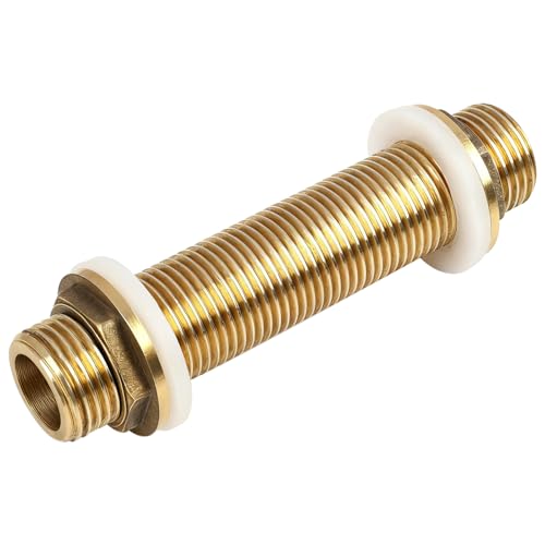 Acoplamiento de Latón G3/4 para Manguera - Accesorio Dorado para Tanques de Agua, Instalación Fácil y Rápida, Adecuado para Aberturas de 21 a 26 mm, Longitud de 100 mm