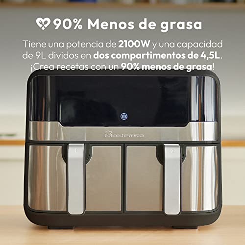 MasterPro Rocket Duo 900 Hot Air Fryer Double | Zwart | 9L capaciteit en 2100W Power | LED Touch Screen and Non-stick Basket | Fryer | 11 functies in 1 - Afbeelding 3