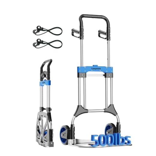 Folding Hand Trucks Heavy Duty by Leeyoung,500 lb Aluminium Folding Hand Cart Dolly with 8 inch Wheels (incl 2 Bungee Cords)