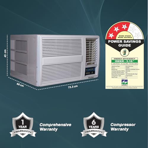 Image of Haier 2 Ton 3 Star Fix Speed Side Flow Window AC (Copper, Turbo Mode, Anti Bacterial Filter, Cools at 54C Temp, Long Air Throw - HWU24F-AOW3BN-FS)