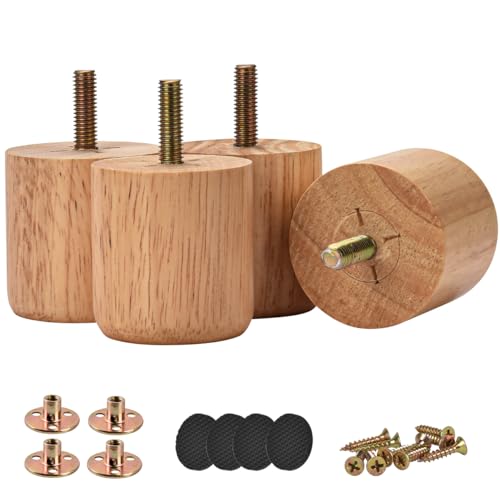 5cm Holz Möbelfüße, Btowin 4 Stück Runde Zylinder Massivholz Tischbeine mit vorgebohrten M8 5/16