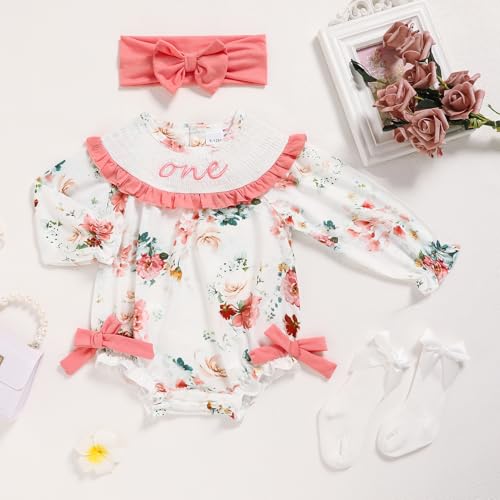 Image of GRNSHTS Baby Girl Birthday Cake Smash Outfit Toddler Girl My 1st Birthday Romper Tutu Skirt with Headband Clothes Set