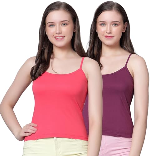 Image of Aimly Women's Regular Fit Cotton Camisole Slip Spaghetti | Combo Pack of 2