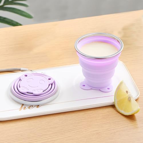Copo dobrável com tampa, copos de silicone, caneca dobrável com cordão de silicone, resistente a altas temperaturas e fácil de limpar, pode ser usada para acampar, viajar, fazer chá e uso de xícara de