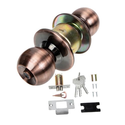 HANABASS 球形ステンレス室内ドアロック 鍵付き耐久性滑らか転ノブ 交換簡単 設計寝室浴室用