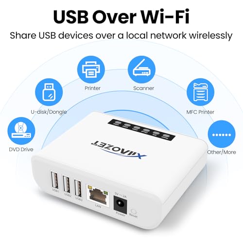 Image of Wireless USB Server and Print Server Share USB Devices (Printer, Scanner or More) Over LAN via Ethernet or WiFi Network Easy Setup Compatible with Windows Mac and Linux Virtual USB (LK300EW)