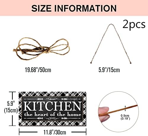 NBEADS 2 Pcs Wooden Kitchen Sign Wall Decor, Kitchen Hanging Wall Sign Plaque Rustic Farmhouse Kitchen Wall Decor with Jute Twine for Home Kitchen Dining Room Restaurant, 30×15cm