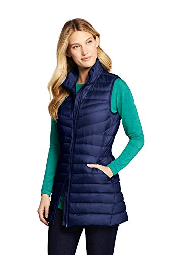 Lands' End Womens Ultralight Packable Long Down Vest Deep Sea Navy Regular X-Small