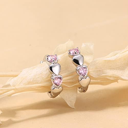 ORAZIO Sterling Silver Small Hoop Earrings Double Love Heart Cubic Zirconia Sleeper Cartilage Earring Cute Tiny CZ Huggie Hoops Hypoallergenic for Women Girls for Sensitive Ear, Colourful CZ