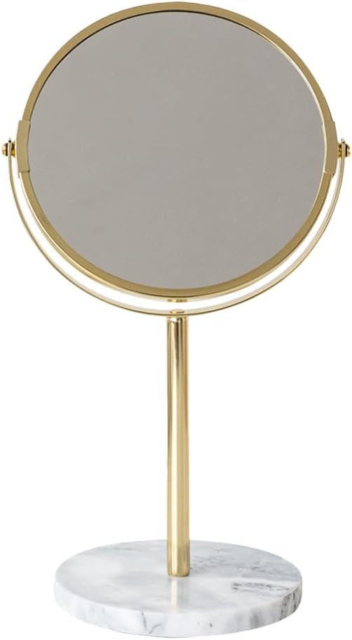 HEALLILY Desktop Makeup Mirror 13.77 Inch Rotatable Cosmetic Mirror with Marble Base for Vanity Table High Reflectivity Portable Makeup for Home and Dorm