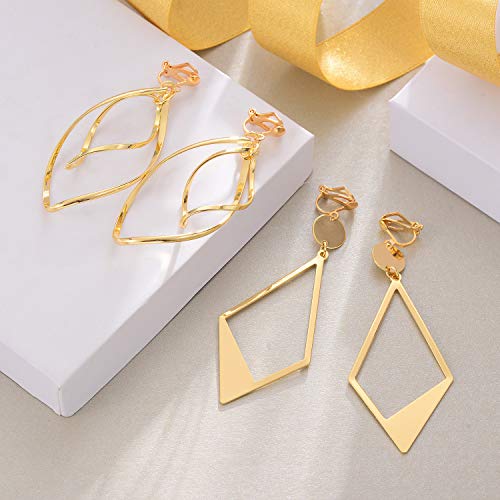 Aganippe Gold/Silver Clip On Earrings For Women Fashion Clip On Hoop Dangle Drop Earrings For Teens Girls Non Piercing Earrings Jewelry Set Clip On Bohemian Earrings For Women #TOP6