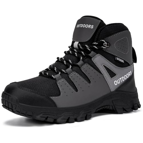 KEFUWU Men's Hiking Boots Waterproof Lightweight Comfortable Leather Mid Ankle