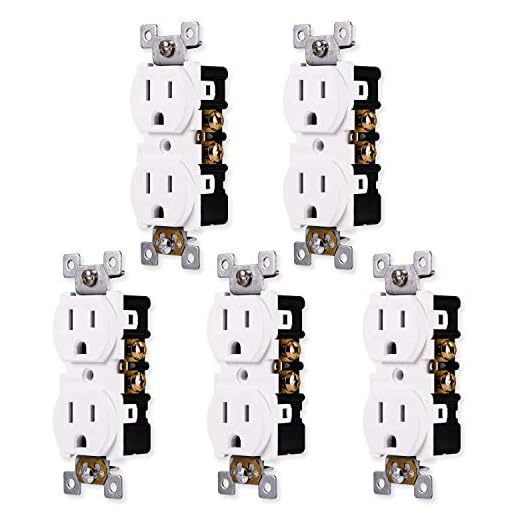 GE Grounding Duplex 5 Pack, in Wall Receptacle, Tamper Resistant, 3 Prong Socket, Easy Install, 15 Amp, UL Listed, White, 41869 electrical outlet, Pack of 5