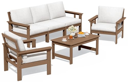 Image of SERWALL HDPE Outdoor Patio Furniture Set with Coffee Table