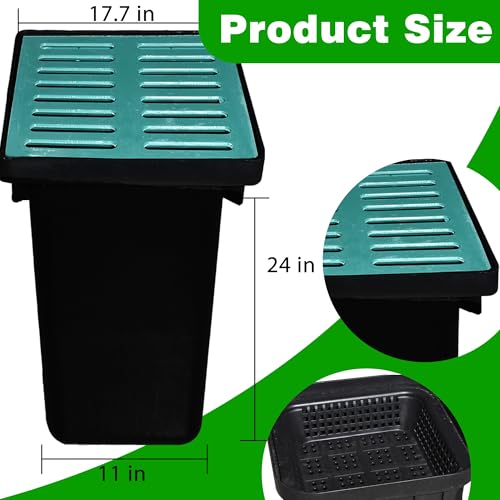 Large Drainage Catch Basin with Fiber Glass Grate and Debris Basket, French Drain Catch Basin with No Pre-Drilled Holes for Patios, Downspouts, Lawns, Municipal Plumbing (18x18x24 in) by YACMCMK - Used condition - Image 2