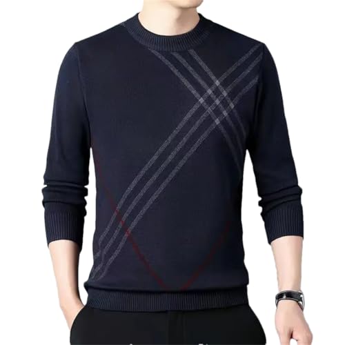 Men's Solid Long Sleeve O-Neck Pullover Patchwork Knit Top Fleece Thickened Warm Sweater