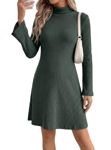 BLENCOT Womens Rib Knit Maternity Dress Stretch Mock Neck Blackish Green M