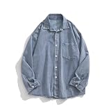 [Manatsulife] デニムシャツ オーバーサイズ 男女兼用 長袖 おしゃれ 胸ポケット 折り襟 CS3592 (2XL, ブルー)
