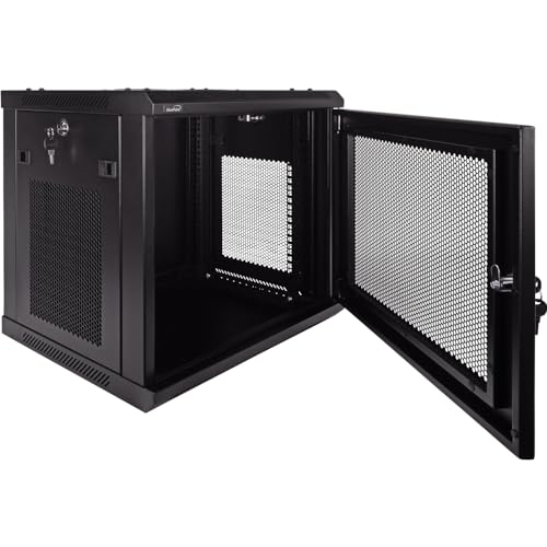Image of NavePoint 9U Server Rack Enclosure - 17.7 inch Deep, Wall Mount Network Cabinet with Locking Perforated Door, 19 inch IT Equipment Compatible, Network Rack, Removable Side Panels, Black