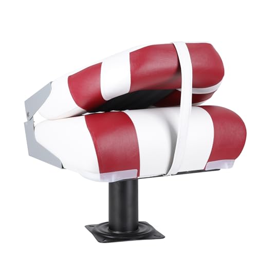 NORTHCAPTAIN Deluxe Marine High Back Folding Boat Seat,Stainless Steel Screws Included,Charcoal/Red/White(2 Seats)