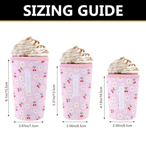 Image of 3 Pack Reusable Sleeve for Iced Coffee Cup, Coffee Neoprene Sleeve for Iced&Hot Drinks, Coffee Sleeve Compatible with Starbucks, Dunkin Coffee Cup. (Cherry&Daisy)