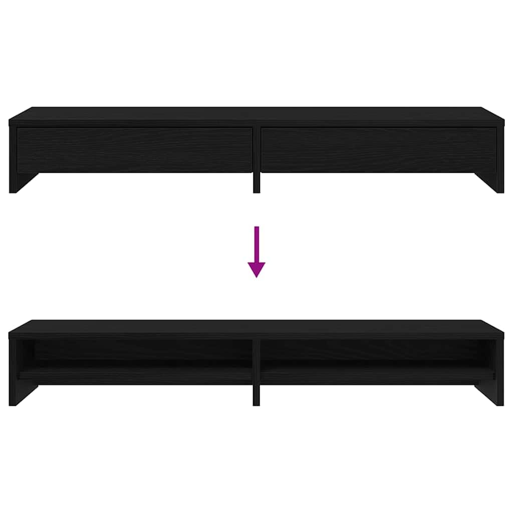 Gecheer Supporto per Monitor Doppio con Cassetti, 100 x 27 x 15 cm, in Legno Tecnico, Rovere Nero, per Scrivania Ufficio e Home Office