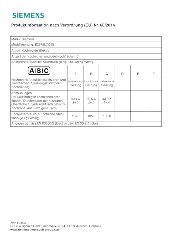 Foto von Siemens EX975LXC1E iQ700 Induktionskochfeld, 91,2 cm breit, varioInduktion freie Platzwahl, power Move Plus voreingestellte Leistungsstufen, powerBoost schnelleres Kochen