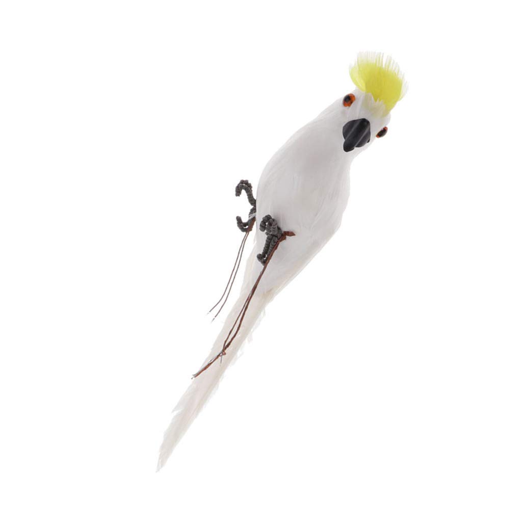 Parrot Artificial Bird Figurine Realistic Home Garden Decoration Ornaments F, Yellow White
