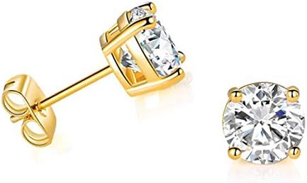 14k Yellow Gold 5mm Solitaire Round Cubic Zirconia CZ Stud Earrings with Solid Gold butterfly Pushbacks