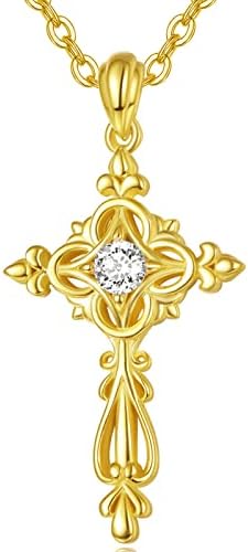 APLOMB Cross Necklace for Women Sterling Silver Rose Tree Gold Cross Necklaces Cross Pendant Abalone Shell Faith Religious Gifts for Mon Girls Christian Jewelry 18"+2" Extension Chain